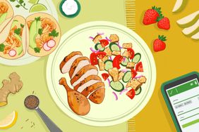 illustration of a plate of chicken with salad