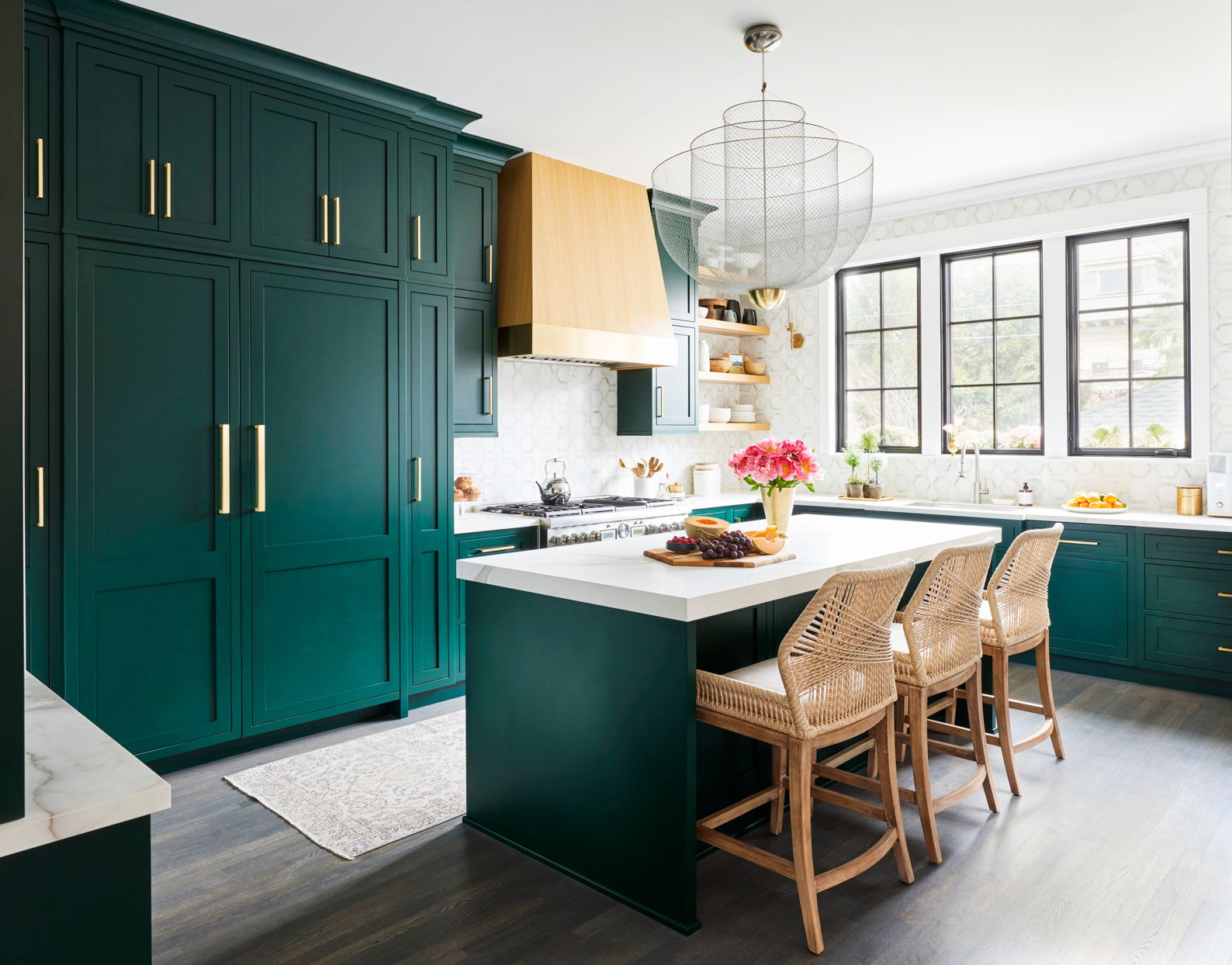 kitchen with dark green cabinets