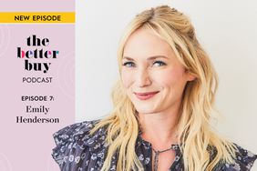 Headshot of designer Emily Henderson on purple background for The Better Buy Podcast episode 7