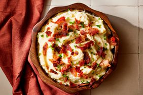 Close up view of a dish of million dollar mashed potatoes