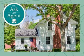 Ask an Agent image treatment with logo and blue house blue grid recirc