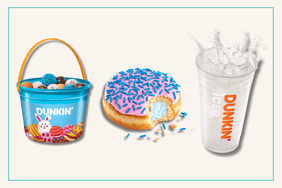 new dunkin easter munchkin bucket, donut, and energy drink