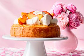 Olive oil cake with peaches and cream