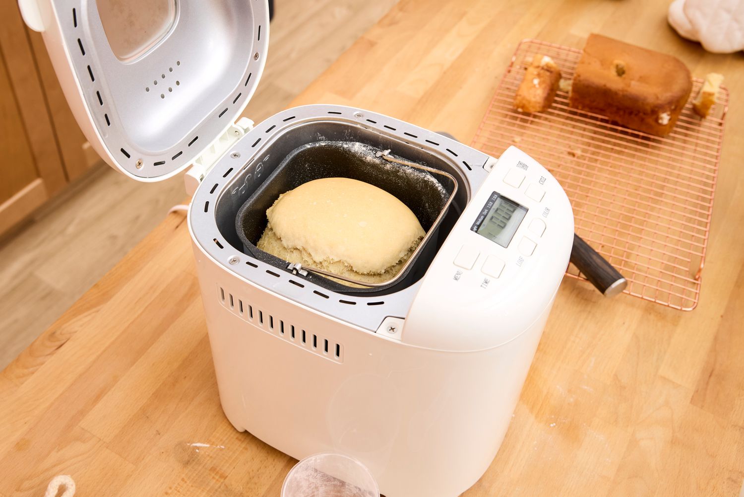 A loaf of bread baked in the Amazon Basics 2-Pound Nonstick Bread Making Machine