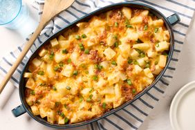 A casserole dish of mississippi mud potatoes.