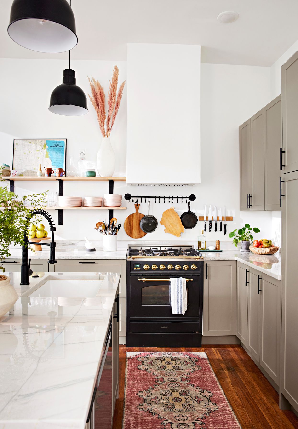 renovated kitchen with patterned rug