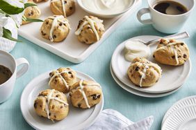 Plates of hot cross buns