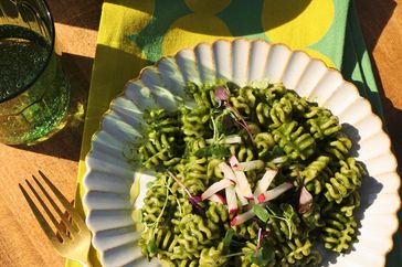 Dish of green blender pasta