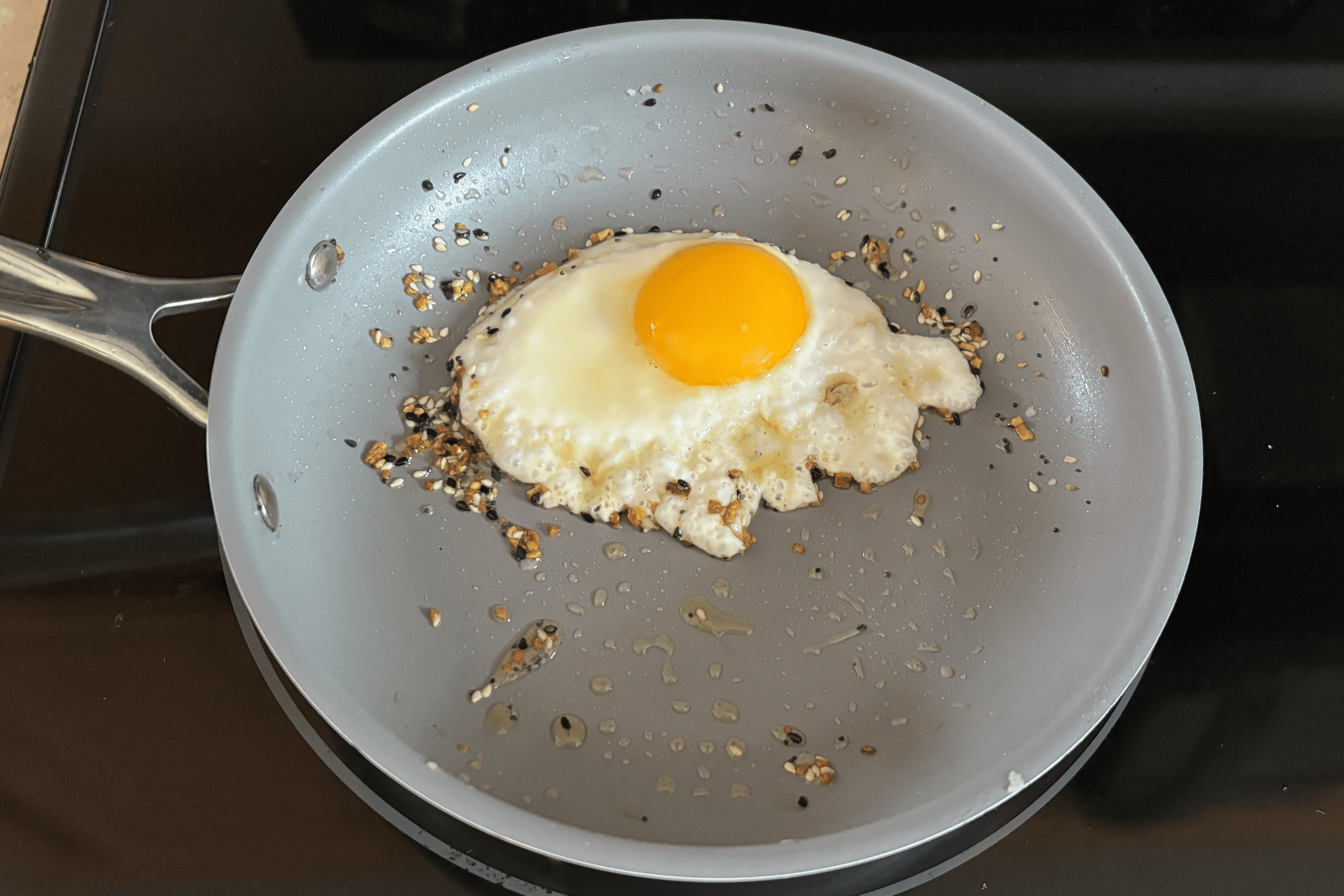 fried everything egg in pan on stove
