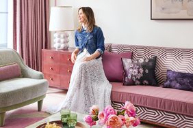 Wishbone Kitchen's Meredith Hayden on sofa in white dress