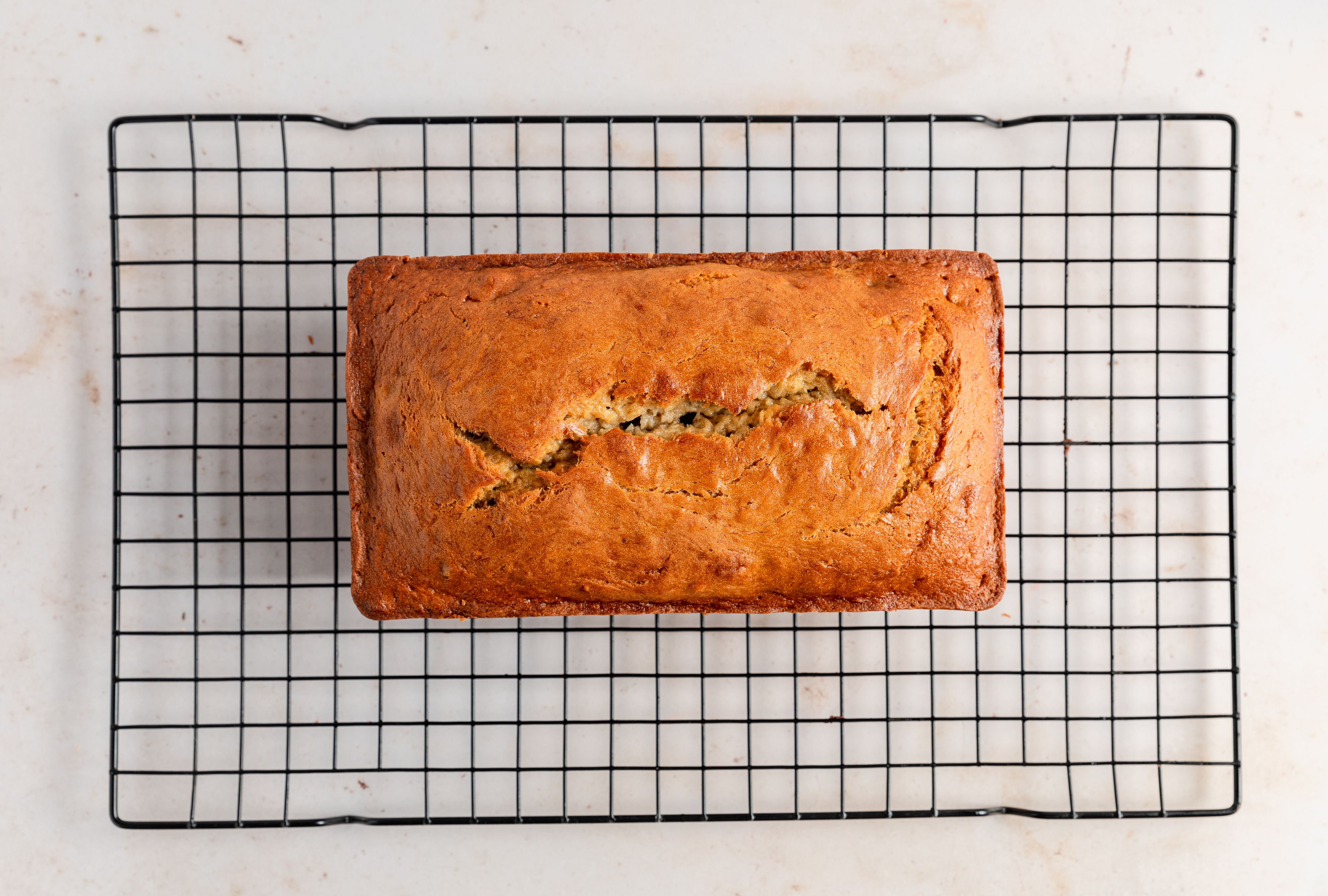 baked banana bread on cooling rack
