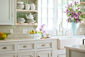 country kitchen with natural light and flowers