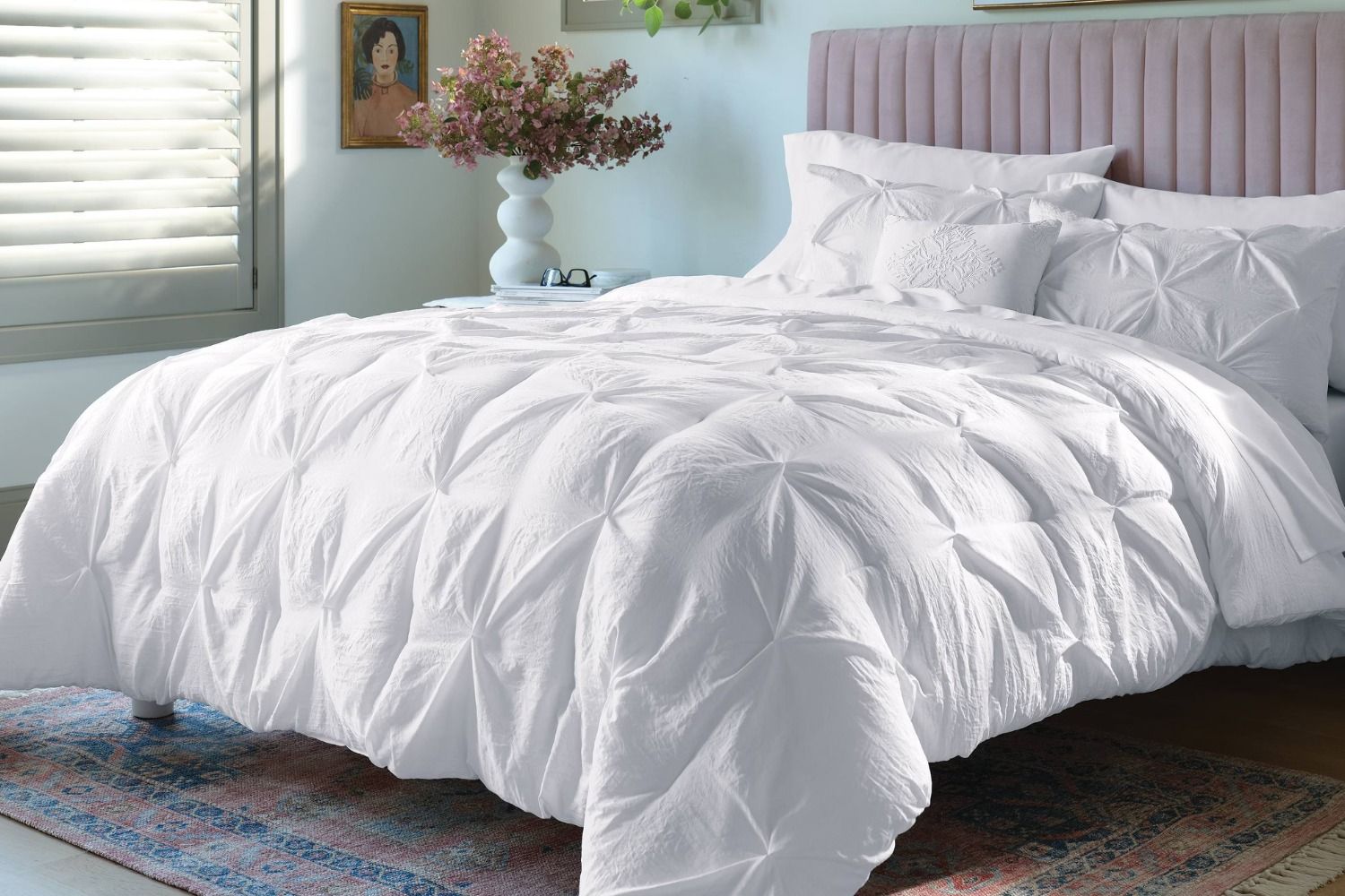 8pc Queen Pinch Pleat Comforter and Sheet Set White - Threshold?