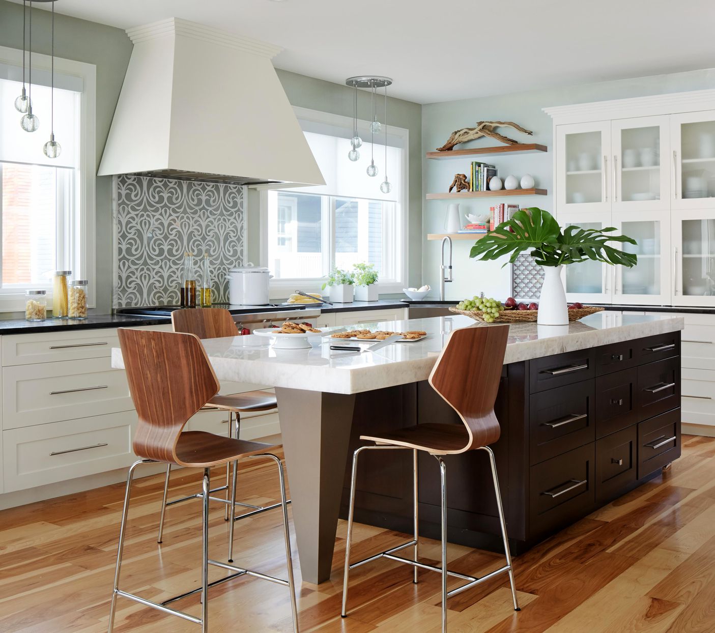 kitchen with large island and wood floors