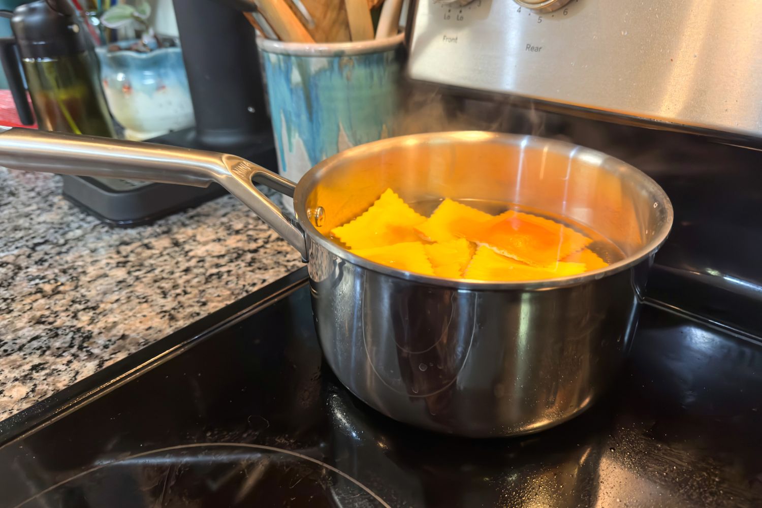 Ravioli cook in the Ninja EverClad Stainless Steel Cookware Pots and Pans Set pot