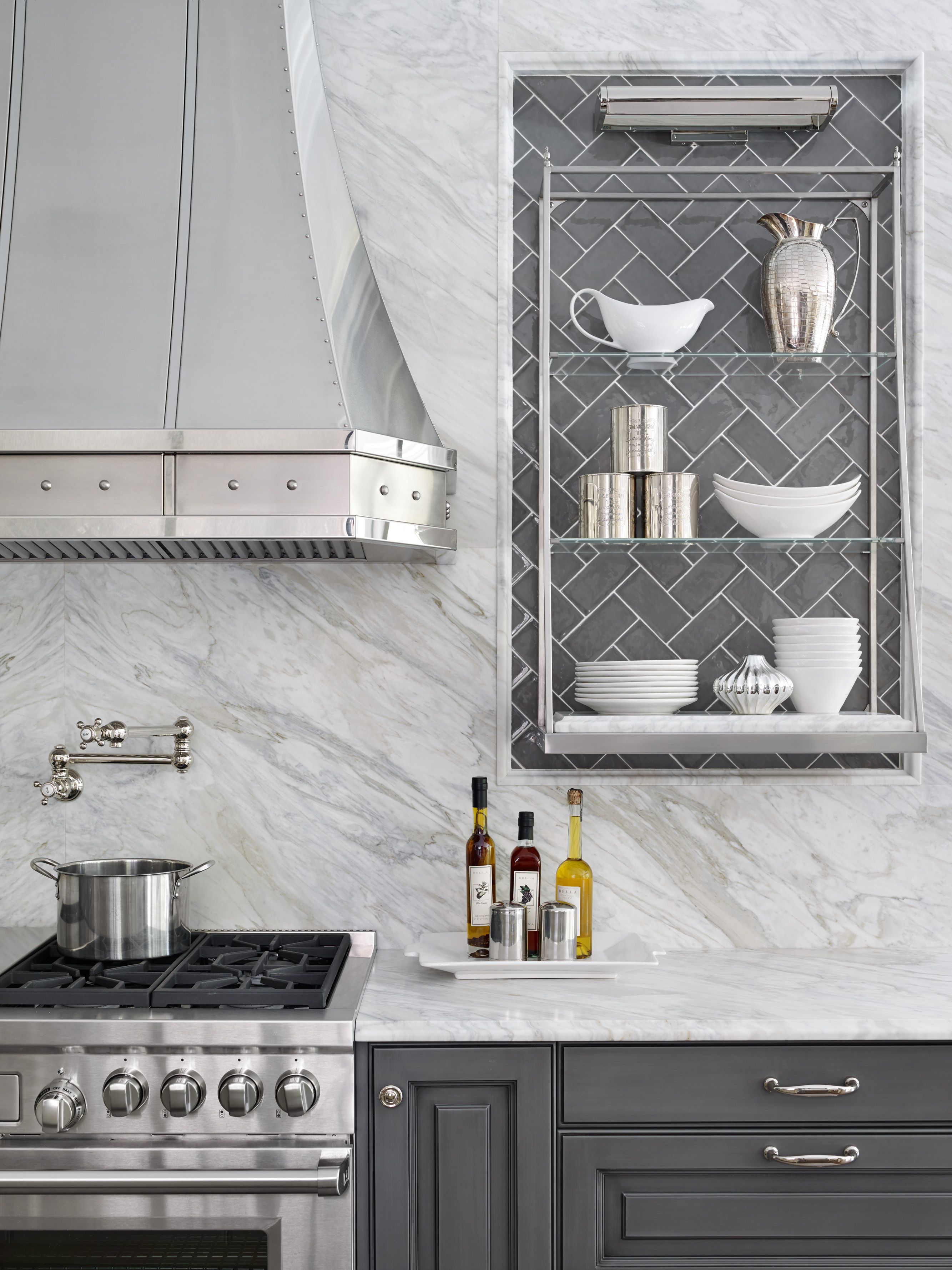 gray kitchen marble backsplash