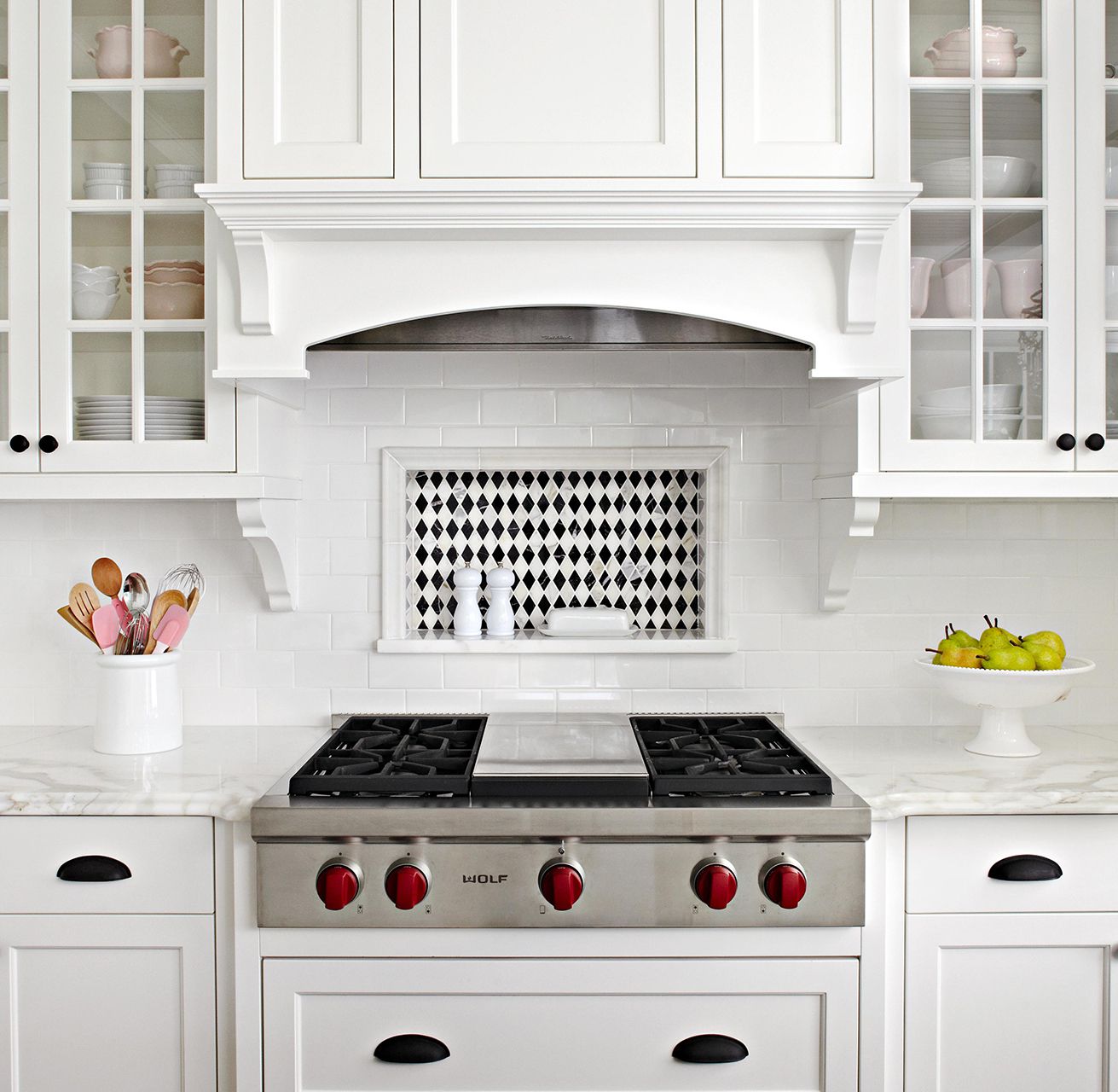 subway tile backsplash patterned niche