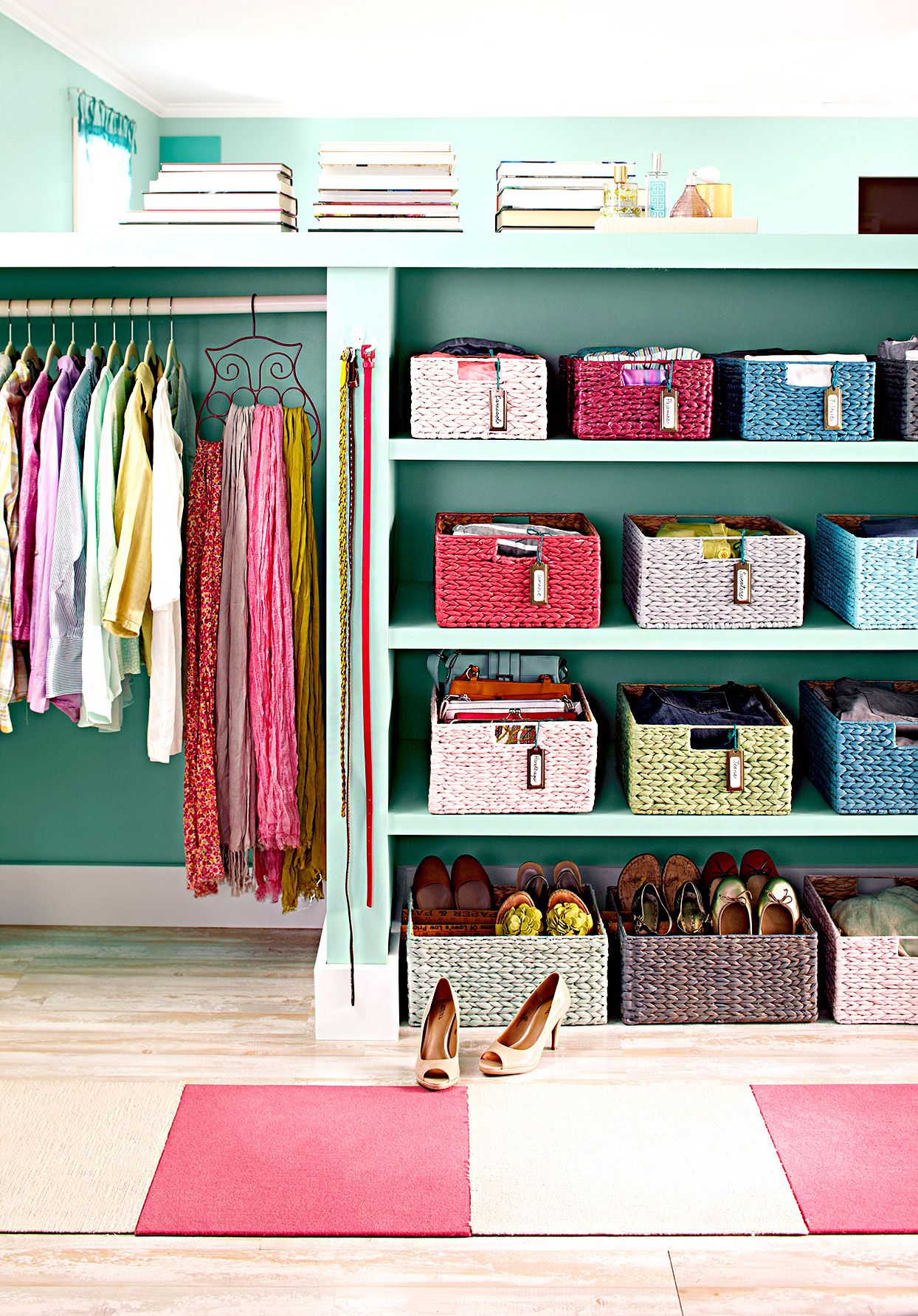 Organized closet with baskets